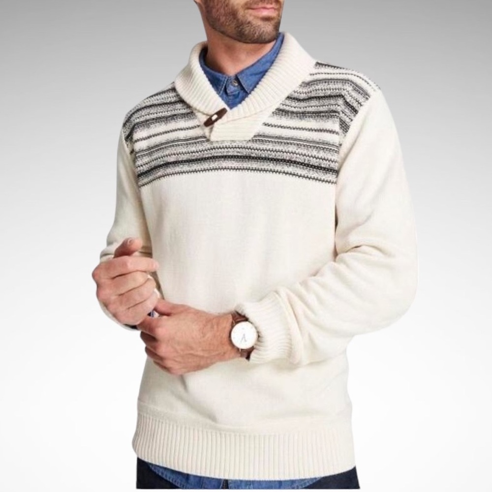 Weatherproof 100% Cotton Long-Sleeve Sweater with Foldover Collar